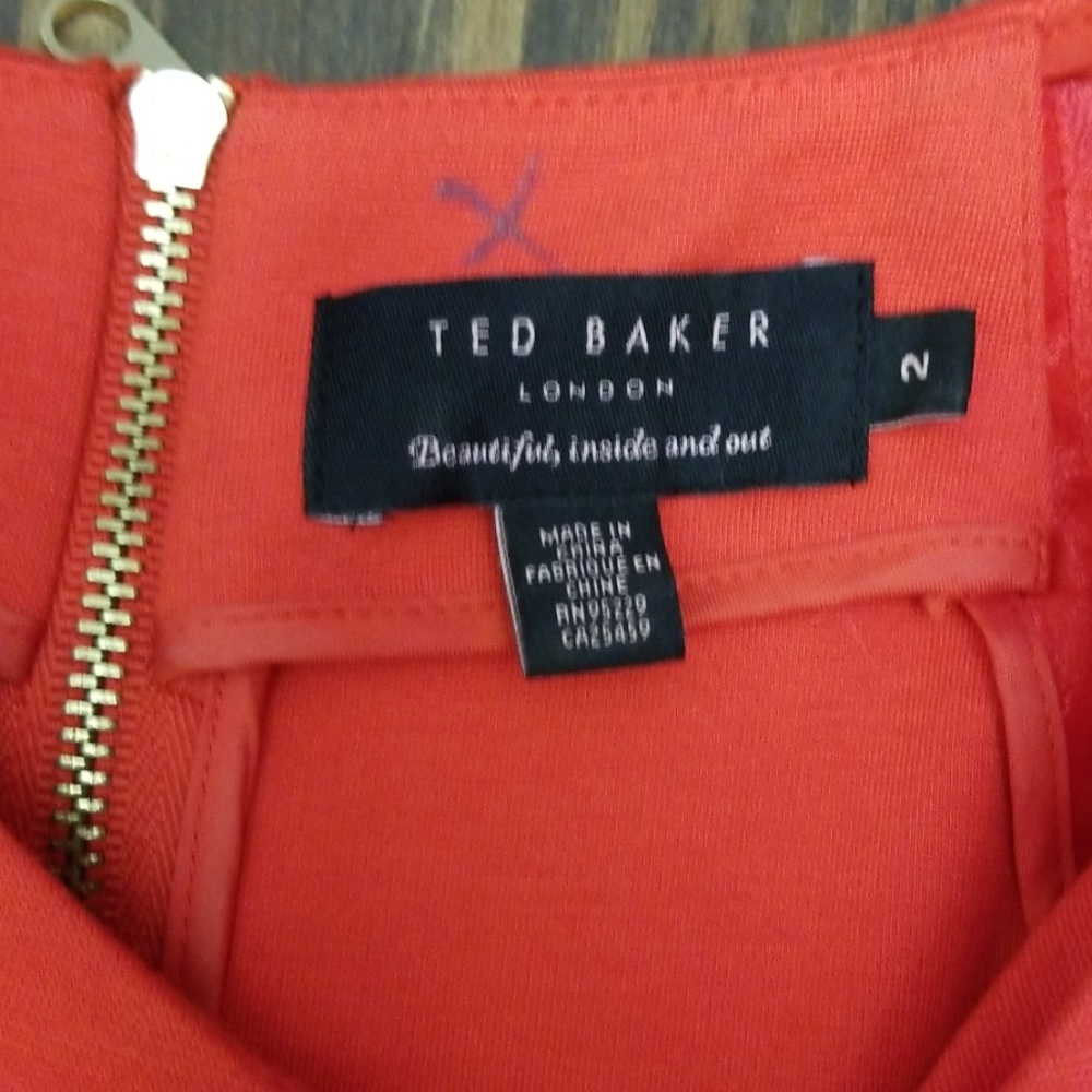 Ted Baker London Josias Red Mesh Short Sleeve Panel Dress 2 - Picture 5 of 8